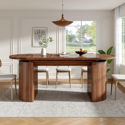 Extendable Dining Table with Vertically Grooved Legs, 160L x 80W x 76H cm, Walnut