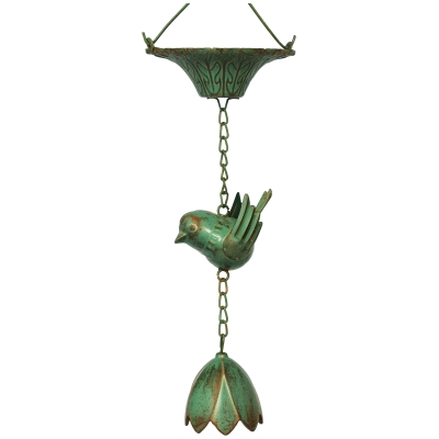Outsunny 3-delige Metalen Regenketting 123cm met Kolibries, Bloemschalen en Lotusklok, Groen
