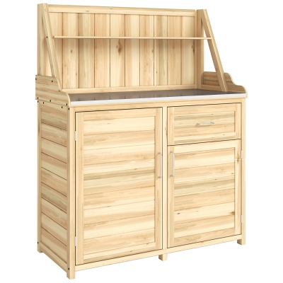 Outsunny Armoire Bois Jardin 100x45x129cm avec Tiroir et Étagère