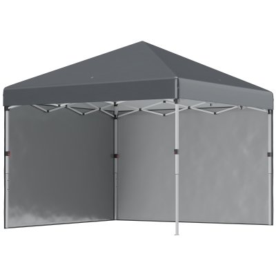 Outsunny Tenda Dobrável Pop-up 297x297x288 cm com 2 Paredes Laterais Anti-UV Altura Ajustável em 3 Níveis e Bolsa de Transporte Cinzento Escuro