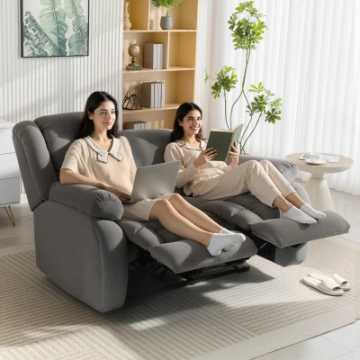 HOMCOM Sillón de 2 Plazas Relax Reclinable Manual Sillón Relax Tapizado en Terciopelo Reposapiés Ajustable Asiento Amplio Gris