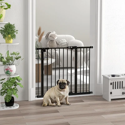 PawHut Barrera de Seguridad para Perros 74-94 cm con Extensión Montaje a Presión y Doble Bloqueo Negro