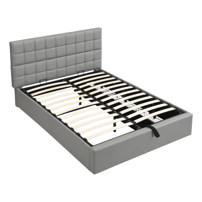 Elegant Upholstered Bed with Hydraulic Lift, 202L x 148W x 100H cm, Grey