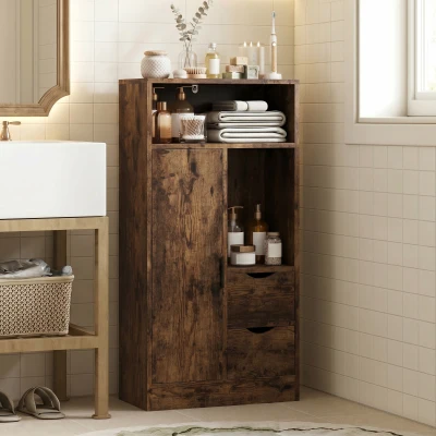 HOMCOM Mueble de Baño Estrecho con Cajones Compartimentos Abiertos Marrón Rústico