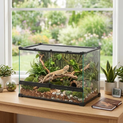 PawHut Reptile Glass Terrarium Lock 50x30x35cm Black