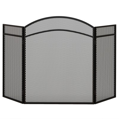 HOMCOM Protector de Chimenea de 3 Paneles Plegable Pantalla de Chimenea con Estructura de Metal 96x60 cm Negro