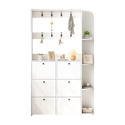 Coat Rack and Shoe Storage Cabinet with Shoe Cubbies, 120L x 24W x 200H cm, White