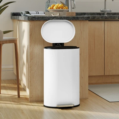HOMCOM Lixeira de Cozinha 30 L Lixeira a Pedal Balde Interno Removível Tampa com Fecho Suave 36,5x31x61 cm Branco