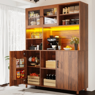 Tall Cabinet with Silent Sliding Toughened Glass Doors, 140L x 40W x 185H cm, Walnut Brown