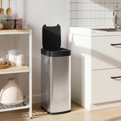 HOMCOM Coș de gunoi automat pentru bucătărie 50 L, coș cu senzor de mișcare, funcționează pe baterii, 26,5x35,5x68 cm, argintiu