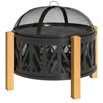 Outsunny 2-in-1 Vuurschaal Ø75 x 58 cm Vuurhaard met Vonkbescherming Vuurhaak Grillrooster Zwart