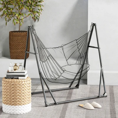 Outsunny Soporte para Hamaca Plegable 2 en 1 Soporte para Silla Colgante con Estructura de Metal y Bolsa de Transporte Negro