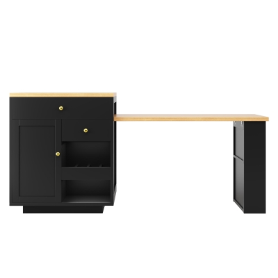 Extendable Kitchen Island with Storage and MDF Top, 195.5L x 70W x 94H cm, Black