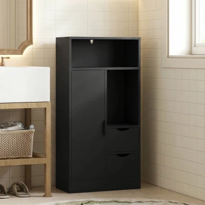 HOMCOM Meuble Salle de Bain Noir 2 Tiroirs 50x25x100cm