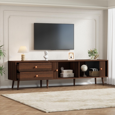 Stylish TV Cabinet for up to 80-Inch Screens, 180L x 40W x 46.5H cm, Walnut