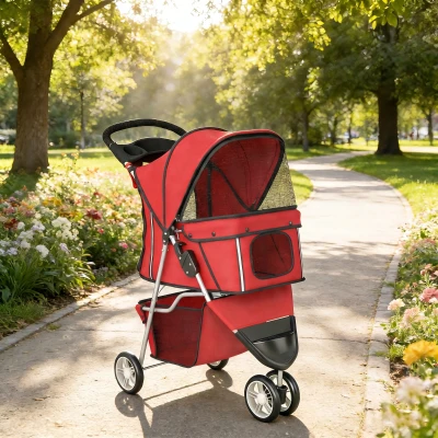 PawHut Poussette Chien 4 Roues Pliable Rouge avec Auvent 77x44x102cm