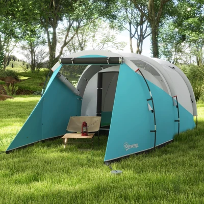Outsunny Campingzelt für 3 Personen, separate Wohn- & Schlafräume, 460L x 260B x 190H cm, Blau