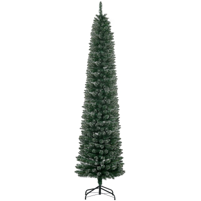 HOMCOM verschneiter Slim-Weihnachtsbaum mit 624 Zweigen, abnehmbare und klappbare Basis, Ø56x225cm, Grün