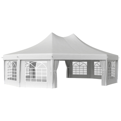 Outsunny 10 Sides Decagonal Garden Gazebo Marquee Party Tent Wedding Canopy Outdoor Heavy Duty Metal Frame (8.9m x 6.5m) - White