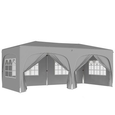 Outsunny 3 x 6 m Pop-up Pavillon mit Seitenwänden, UPF50+ höhenverstellbares Gartenzelt mit Tragetasche und Sandsäcken