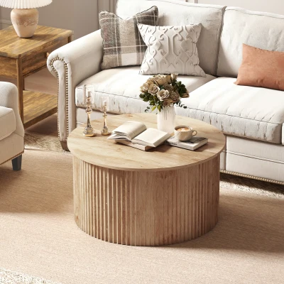 HOMCOM Table Basse Relevable Bois Naturel Salon Rangement Caché