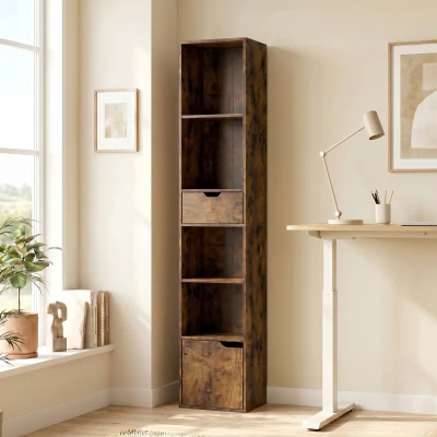 HOMCOM Bibliothèque Étagère Rangement Marron avec Tiroir 158cm