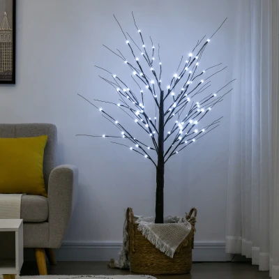 HOMCOM Kunstmatige Berk met LED-verlichting, 96 warmwitte Micro-LEDs, 150 cm, Bruin