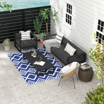 Outsunny Terrasvloerkleed voor buiten, weerbestendig, modern ontwerp, 182 cm x 274 cm x 0,3 cm, Blauw + Wit