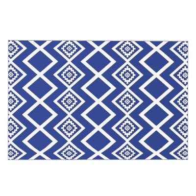 Outsunny Terrasvloerkleed voor buiten, weerbestendig, modern ontwerp, 182 cm x 274 cm x 0,3 cm, Blauw + Wit