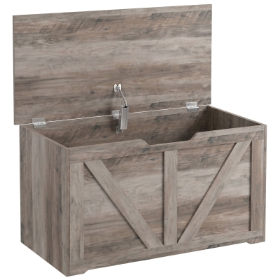 HOMCOM Aufbewahrungstruhe, Aufbewahrungsbank mit klappbarem Deckel und Sicherheitscharnieren, 80 x 40 x 45 cm, grau