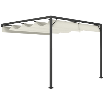 Outsunny Outdoor Pergola Retractable Canopy Cream White 3x3m