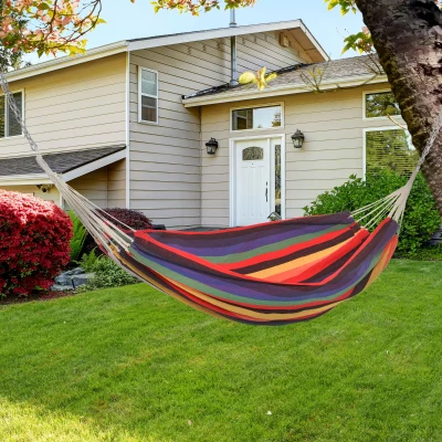 Outsunny hangmat outdoor katoen met draagtas 290 x 150 cm veelkleurig
