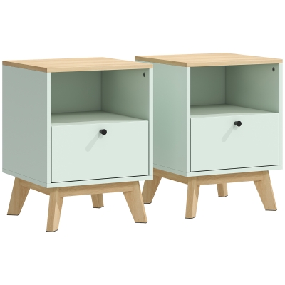 HOMCOM Tables de Chevet Lot de 2 Chêne Vert Clair 40x40x55cm