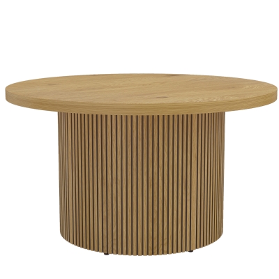 HOMCOM Runder Couchtisch aus Holz, Wohnzimmertisch mit geripptem Fuß, moderner Stil, Naturholz-Optik