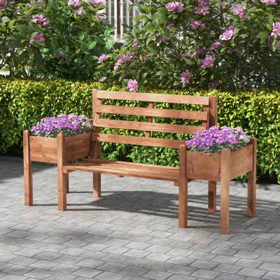 Outsunny Tuinbank, 2-Zits Bank, inclusief plantenbakken, hout, 184 cm x 59 cm x 95 cm, Bruin