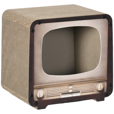 PawHut Arranhador para Gato 2 em 1 em Forma de Televisor, Casinha e Tapete de Arranhar em Cartão Ondulado, 39x29x37cm, Castanho