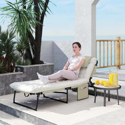 Outsunny Lettino da Giardino Pieghevole e Reclinabile Beige
