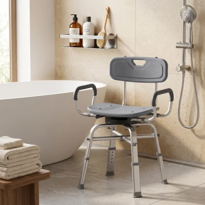 HOMCOM Sedia per Doccia Girevole ad Altezza Regolabile, Grigio