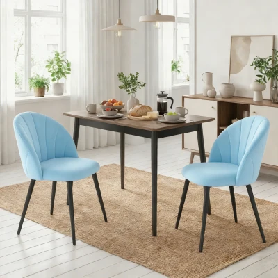 HOMCOM Set 2 Sedie da Pranzo Imbottite in Velluto Azzurro