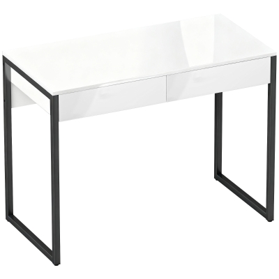 HOMCOM Escritorio 100x50 cm Mesa de Ordenador con 2 Cajones para Espacios Pequeños Negro
