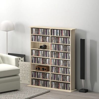 HOMCOM Mobile Libreria a 16 Ripiani per 720 CD in Legno Naturale