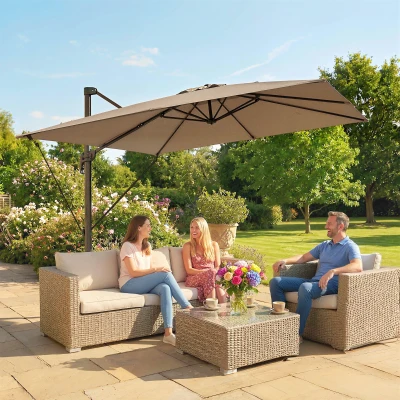 Outsunny Ombrellone Giardino 3x3m Decentrato in Alluminio Cachi