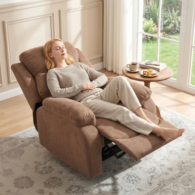 HOMCOM Relaxfauteuil, TV-stoel met ligfunctie, linnenlook, voor woonkamer en slaapkamer, donkerbruin