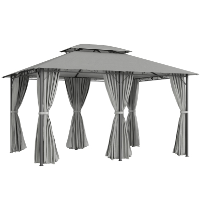 Outsunny Pavillon 3x4m Gartenpavillon mit 6 Seitenteilen Partyzelt Gartenzelt Festzelt mit Doppeldach Dunkelgrau