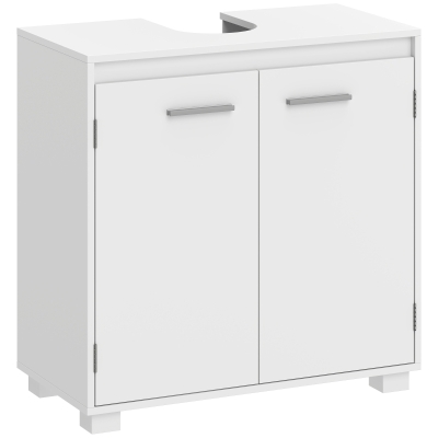HOMCOM Dulap sub lavoar, mobilier modern independent pentru baie cu decupaj în formă de U, raft reglabil, Alb