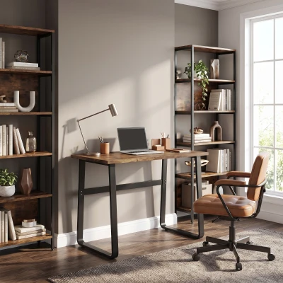 HOMCOM Industrial Writing Desk With Metal Legs, 100 x 58 x 74.5cm, Rustic Brown and Black