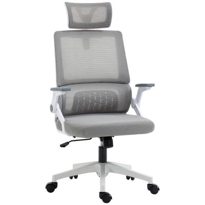 Vinsetto Silla de Oficina de Malla Silla de Escritorio Giratoria Altura y Reposacabezas Ajustable 58x61x102-119 cm Gris