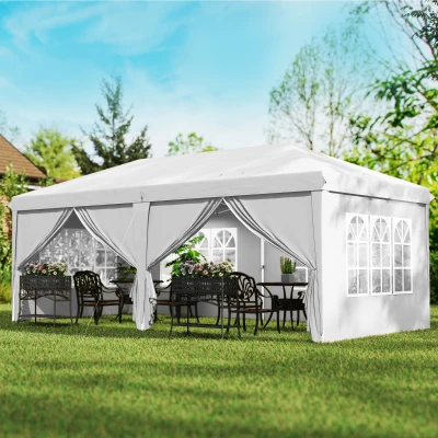 Outsunny Tenda para Festas 585x295x270 cm com Paredes Laterais Amovíveis 2 Portas com Zíper 4 Janelas e Bolsa de Transporte Branco