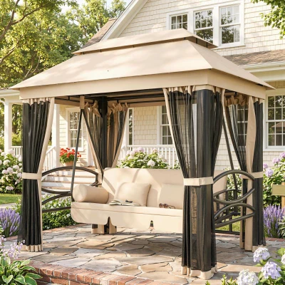 Outsunny Balancelle 3 Places Colonial Marron Clair