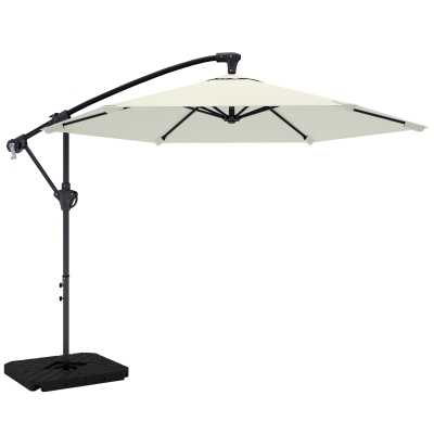Outsunny Parasol Déporté 3m Crème avec Pied et Manivelle